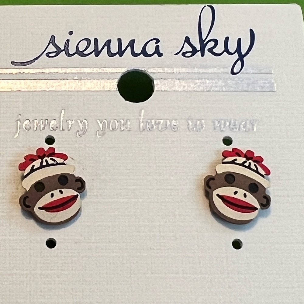 Sienna Sky Sock Monkey face post pierced stud Earrings